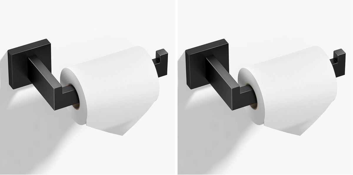 HITSLAM Matte Black Toilet Paper Holder Wall Mount Premium 304 Stainless Steel Square Toilet Paper Roll Holder for Bathroom Rustproof (Pack of 2)
