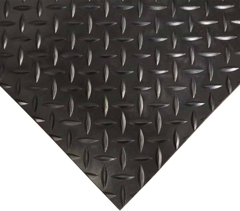 Rubber-Cal Diamond-Plate Rubber Flooring Roll - 3 mm x 4 ft x 1 ft Roll - Black