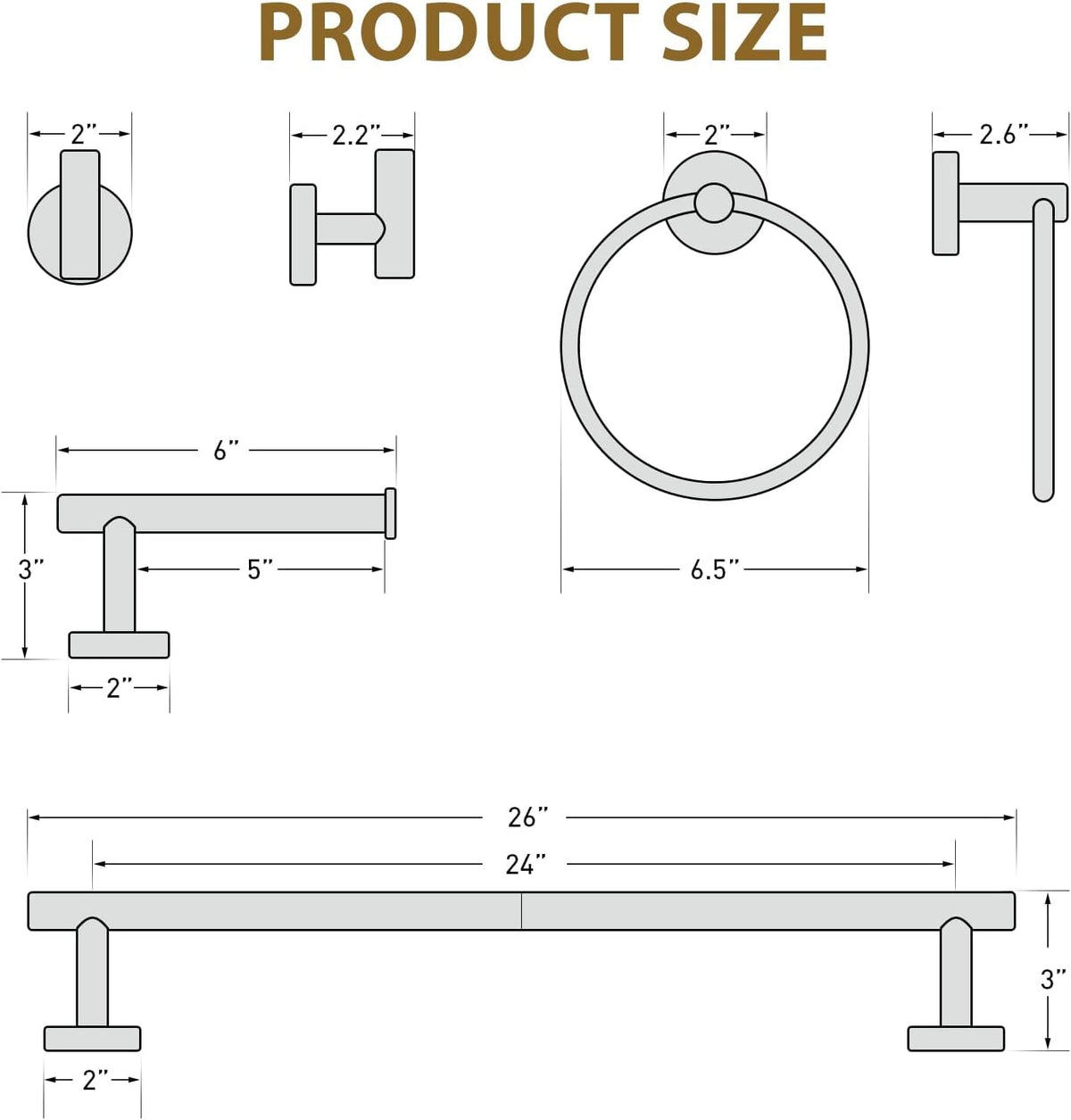 Luxbaro 24 Inch Matte Black Bathroom Hardware Set, Thicken, 4-Piece
