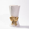 Relexome Fully Glazed White Ceramic Gold Bow Vase 9.64 in Unique Cute Modern Decorative Bouquet Flower Vases for Home Living Room Table Mother's Day Decor Women Gifts
