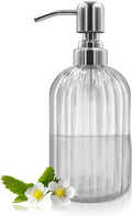 14 Oz Glass Soap Dispenser with 304 Rust Proof Stainless Steel Pump, Refillable Hand Liquid Soap Dispenser for Bathroom, Kitchen, Countertop, Laundry Room (White)