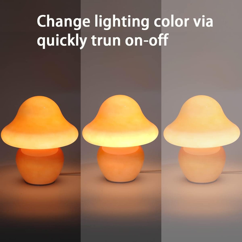 HEQET Mushroom Lamp Orange Glass Mushroom Table Lamp for Bedrooms, Living Room, Aesthetic Lamps for Bedroom, Cute Bedside Lamp