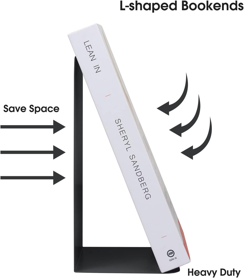 Honagu Book Ends, Bookends for Shelves, Home, Office, Metal Book Stopper for Books, Metal Bookend Supports, Modern Minimalist Style Decorative Bookend, White (1 Pair/2pcs)