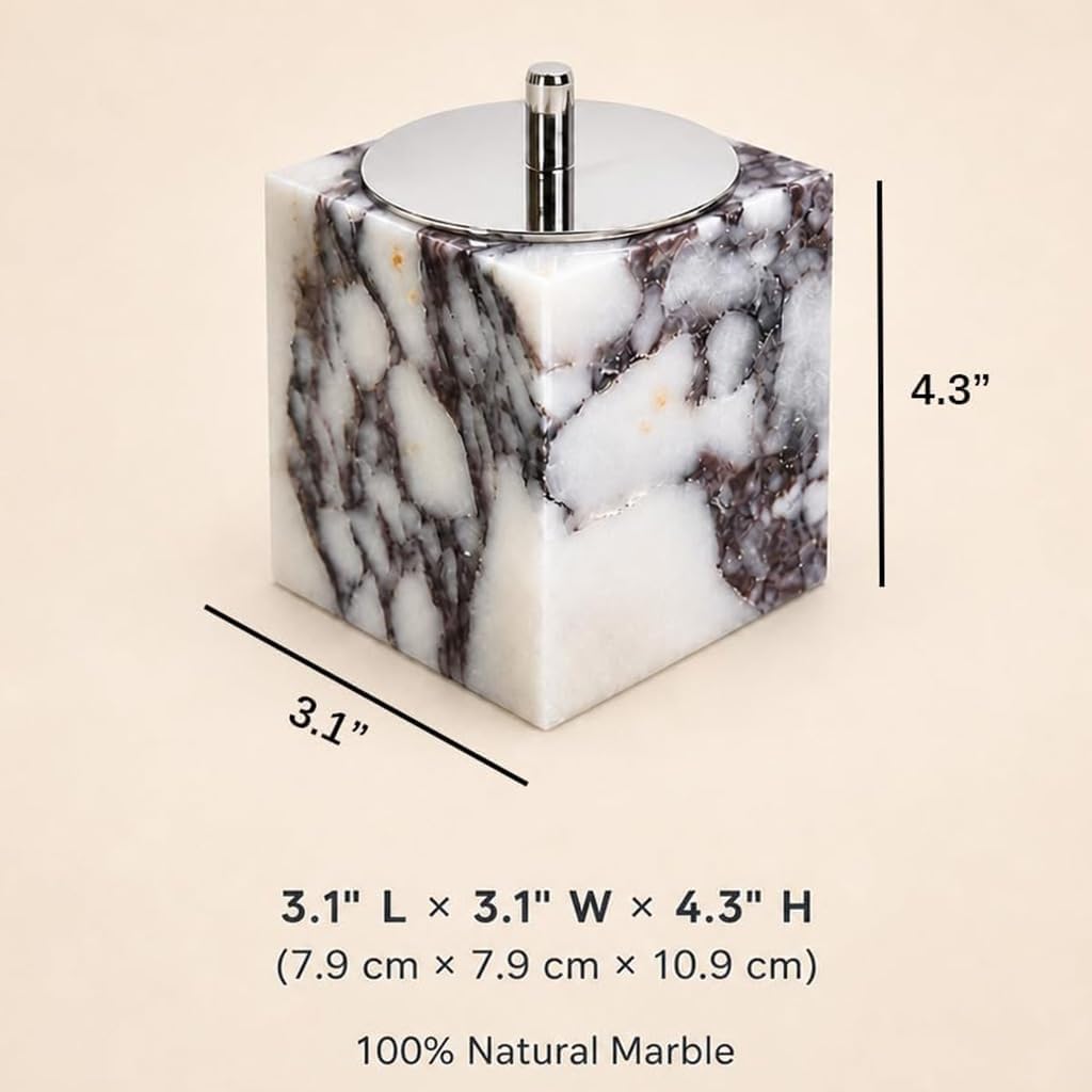 Marble Canisters Q-Tip & Square Cotton Swab Holder with Secure Lid