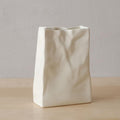 WENSHUO Flower Vase, Ceramic Crinkle Paper Bag Vase, 7.87 x 5.7 in, Crème