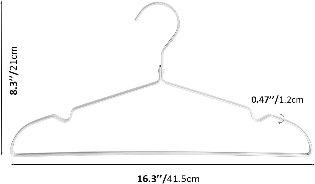 16.3" Premium Aluminum Coat Hangers, Extra Smooth & Durable Metal Shirt Dress Hanger, Light & Sturdy Metal Rack for Jacket Trouser Pant Slack, 20 Pack, Silver