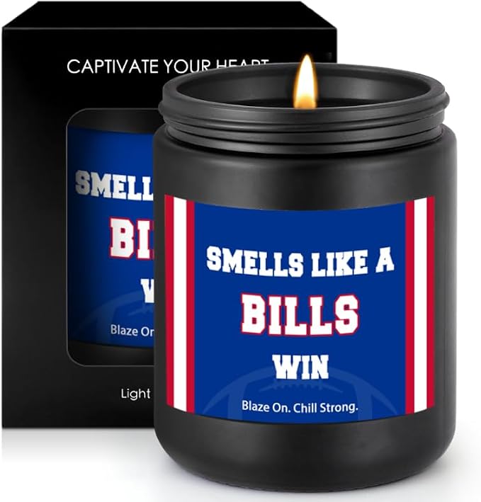 Smells Like A Bills Win Scented Candle Football Themed Merch Fan Shop Men Women Sport Stuff Gear Decor Team Accessories Men Bf Boyfriend Naughty Weird Novelty Cool Special Present Funny Gifts