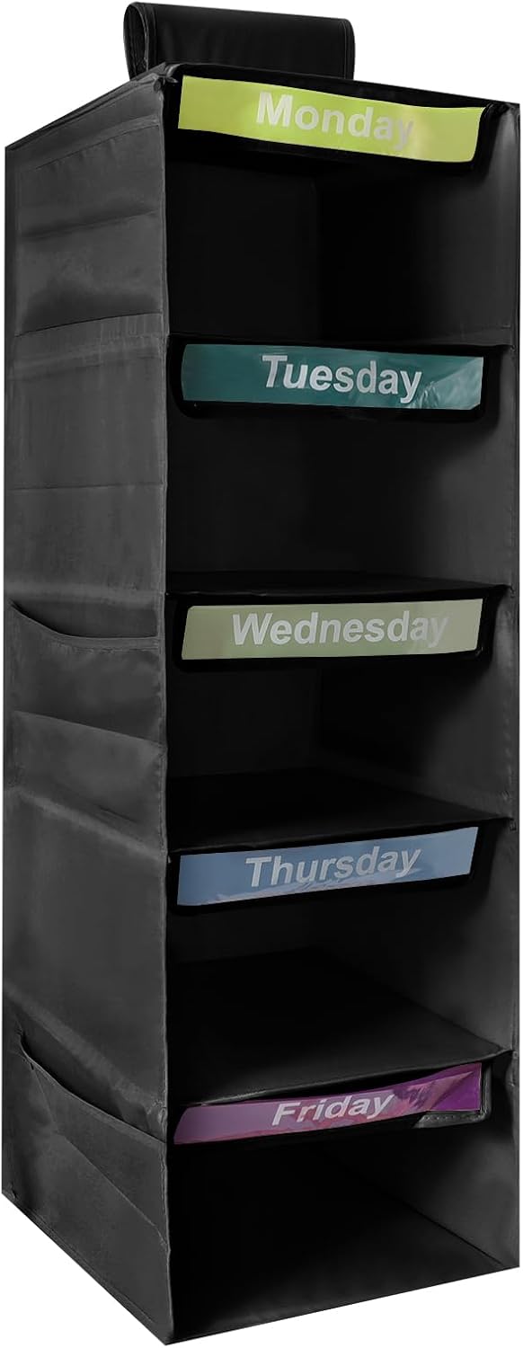 5-Shelf Weekly Clothes Organizer for Kids Days of The Week Storage (Black)