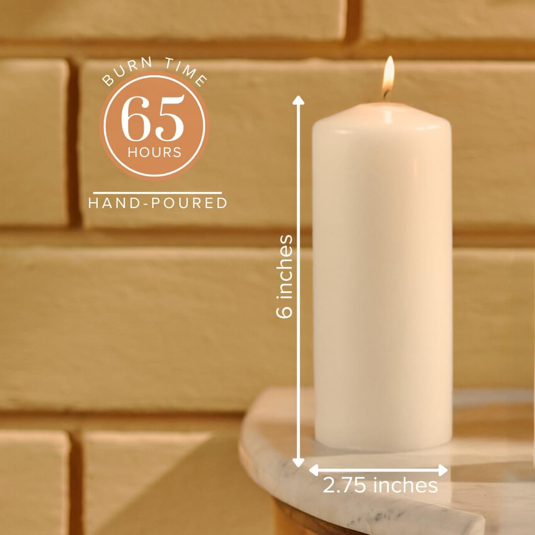 Ivory Pillar Candles, 2.75x6 Inch, Set of 6, Unscented Bulk Pack