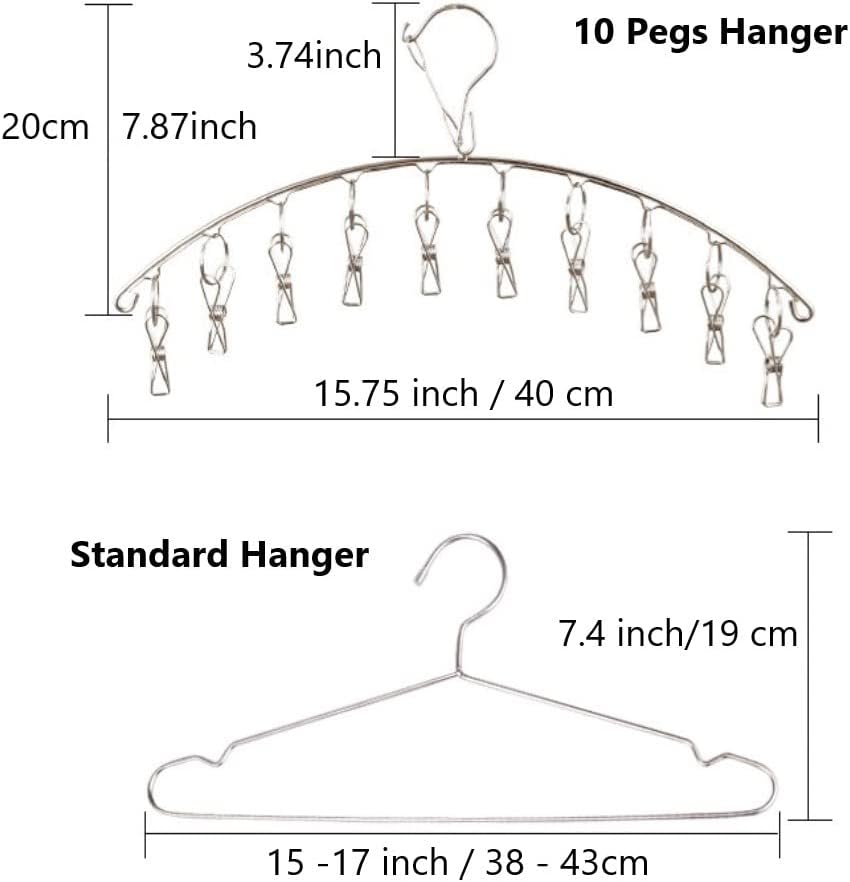 6 Pack Laundry Drying Hanger Rack, Stainless Steel Sock Underwear Peg Hanger with 10 Pegs Windproof Hokk