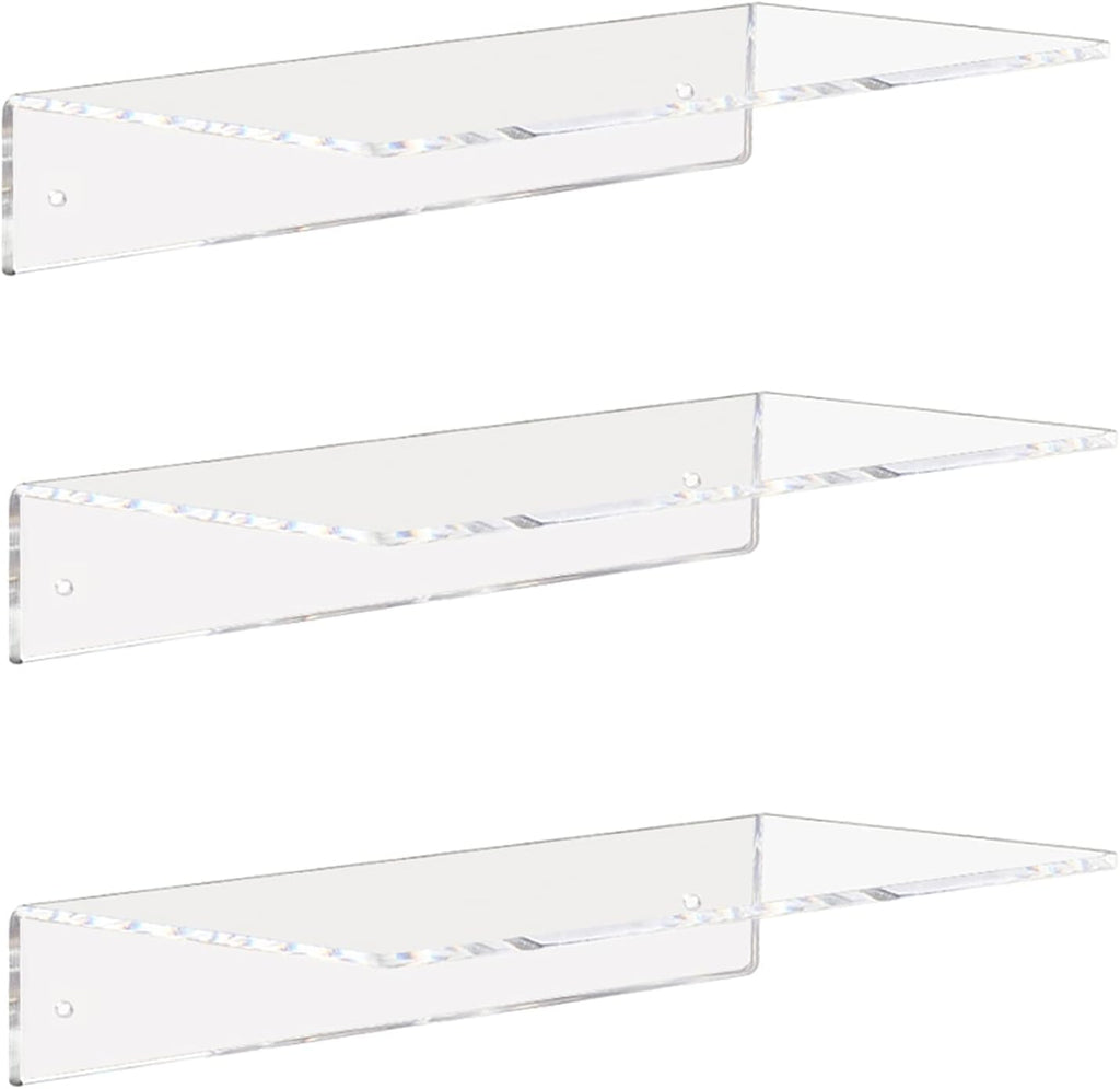 Weiai Clear Acrylic Floating Shelves 12 Inch Wall Mount Shelf for Storage 3pack