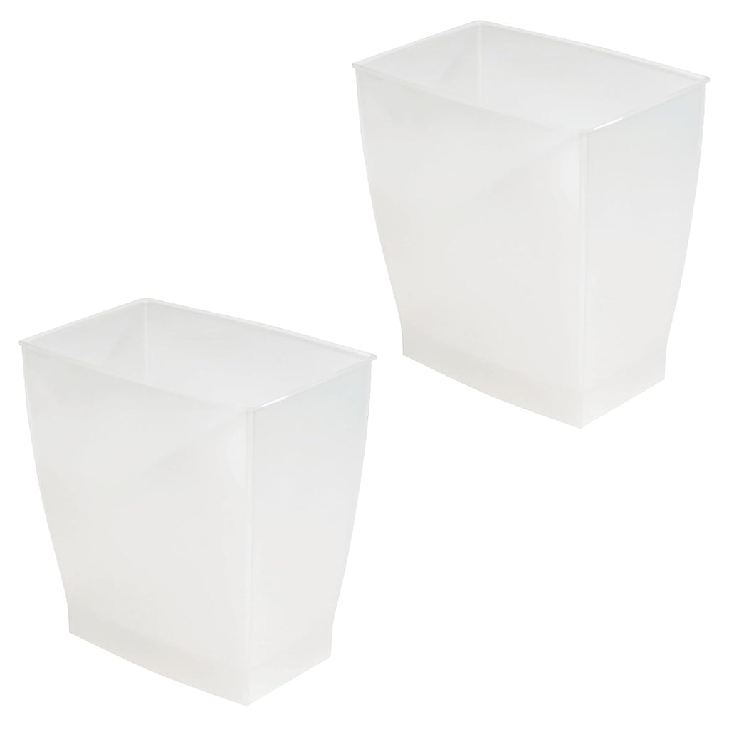iDesign Small Plastic Bathroom Trash Can, Slim Rectangle, 2-Pack, Frost