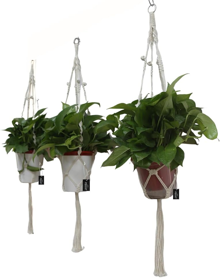 Macrame Plant Hangers Set of 3 – Handmade 39-Inch Indoor/Outdoor Hanging Planters in Ivory with Beads, Boho Home Decor for Pots up to 9 Inches (Pots Not Included)