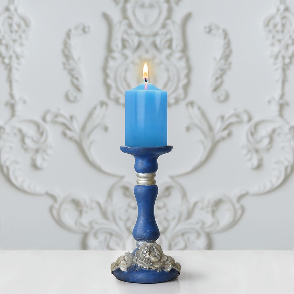 12 Pack 2x3 Hand Poured Dripless Pillar Candles, Soy Candles, Non-Toxic, Unscented, Smokeless, for Power Outages & Emergency (Blue)