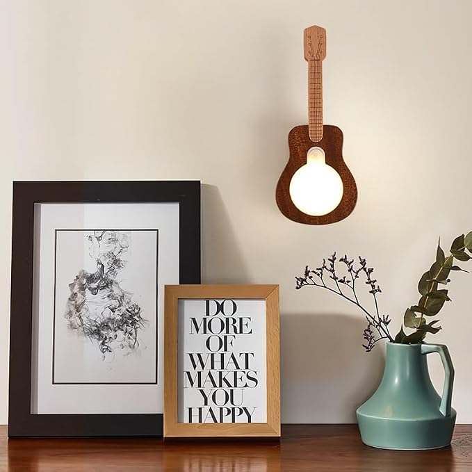 Solid Wood Guitar Night Light Motion Sensor Rechargeable Magnetic LED Lamp