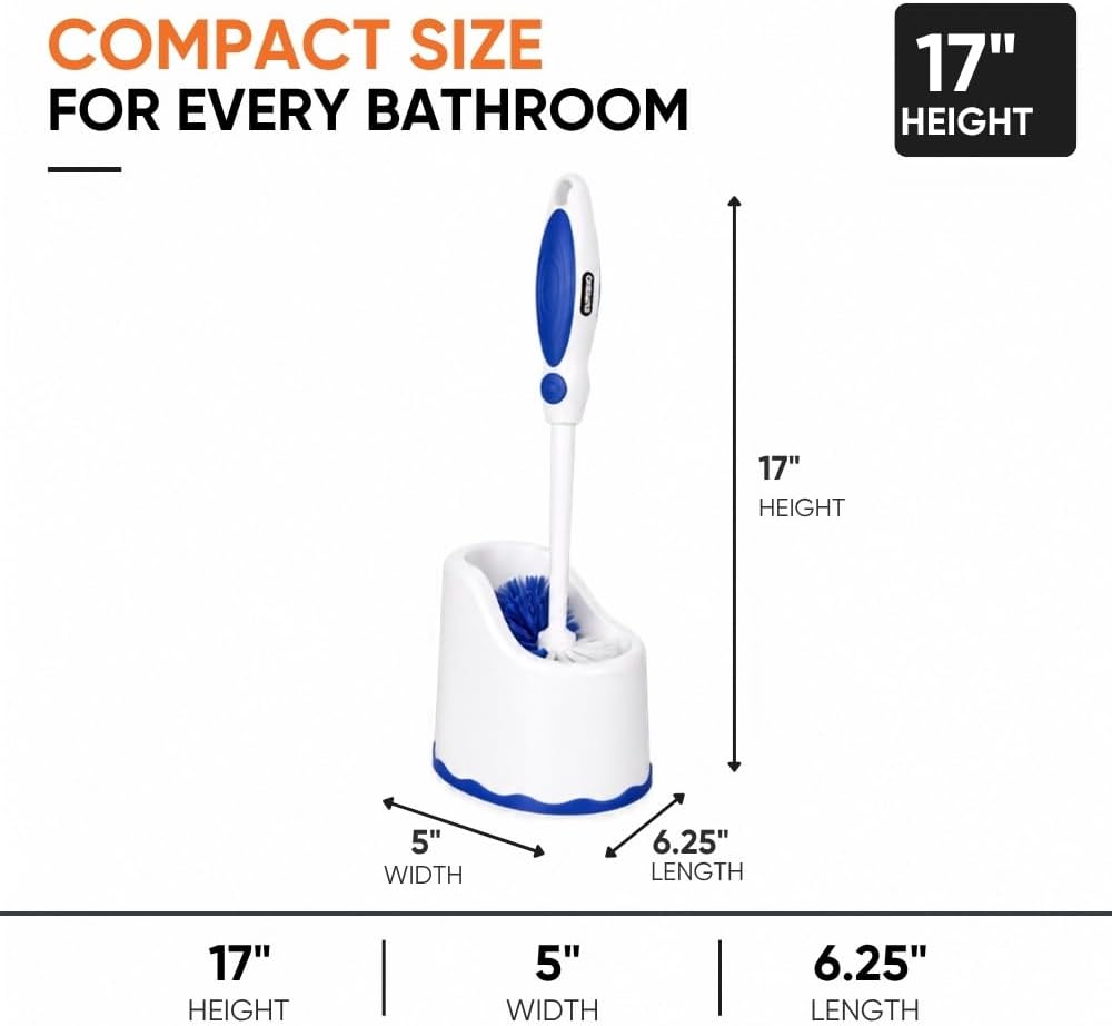 Superio Toilet Brush and Holder,Toilet Bowl Cleaning System with Scrubbing Wand, Under Rim Lip Brush and Storage Caddy for Bathroom, White and Blue