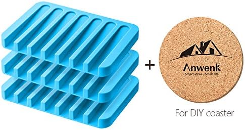 Anwenk Soap Dish Waterfall Soap Saver Tray Soap Holder Drainer for Shower/Bathroom/Kitchen/Counter Top, Keep Bars Dry & Clean,Easy Cleaning, Flexible Silicone-Blue,3 Pack