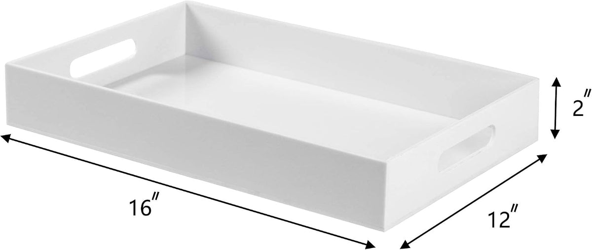 Sooyee Acrylic Serving Tray with Handles, 16" x 12", White