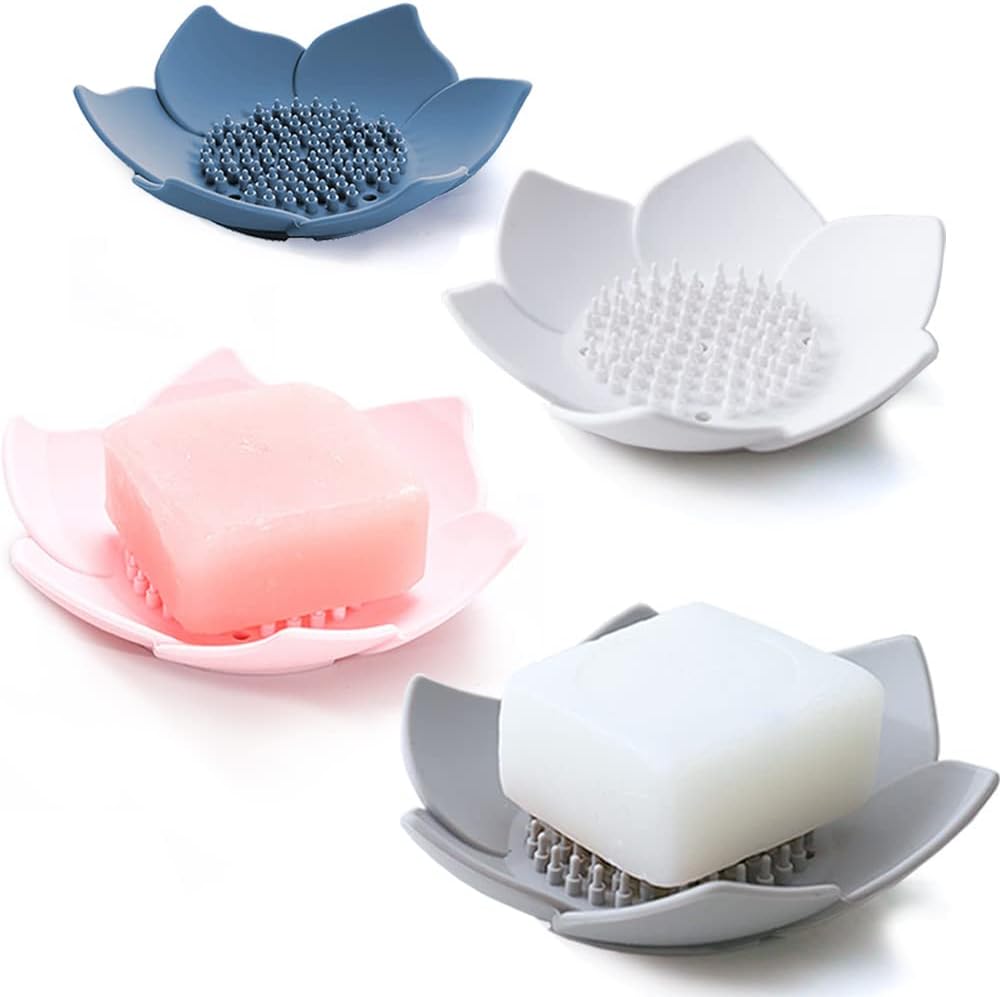 4 Pack Silicone Soap Tray Dishes Soap Holder Saver Draining Bathroom Shower Sink Bathtub