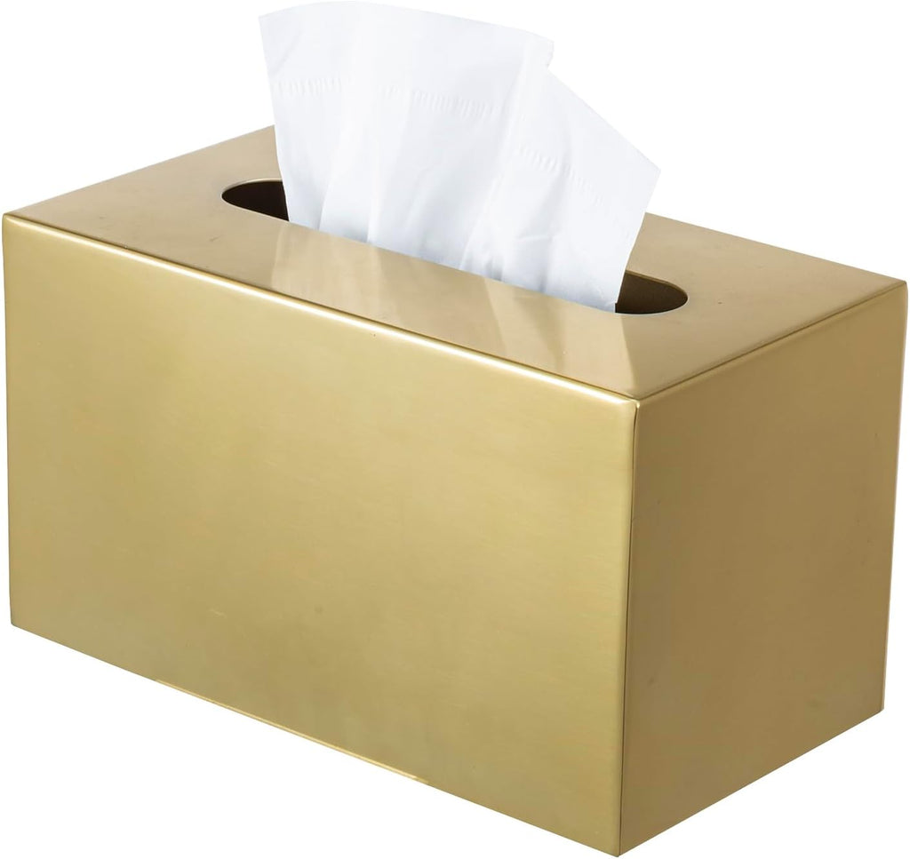 MyGift Brass-Tone Stainless Steel Rectangular Tissue Box Cover