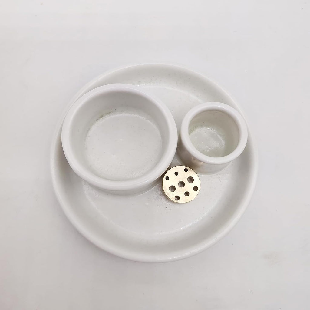 4 in 1 Incense Holder, Ceramic Incense Stick and Palo Santo Holder,Sage Holder for Burning- 4.25" Ceramic Ash Catcher Tray for Meditation and Yoga Room (White)