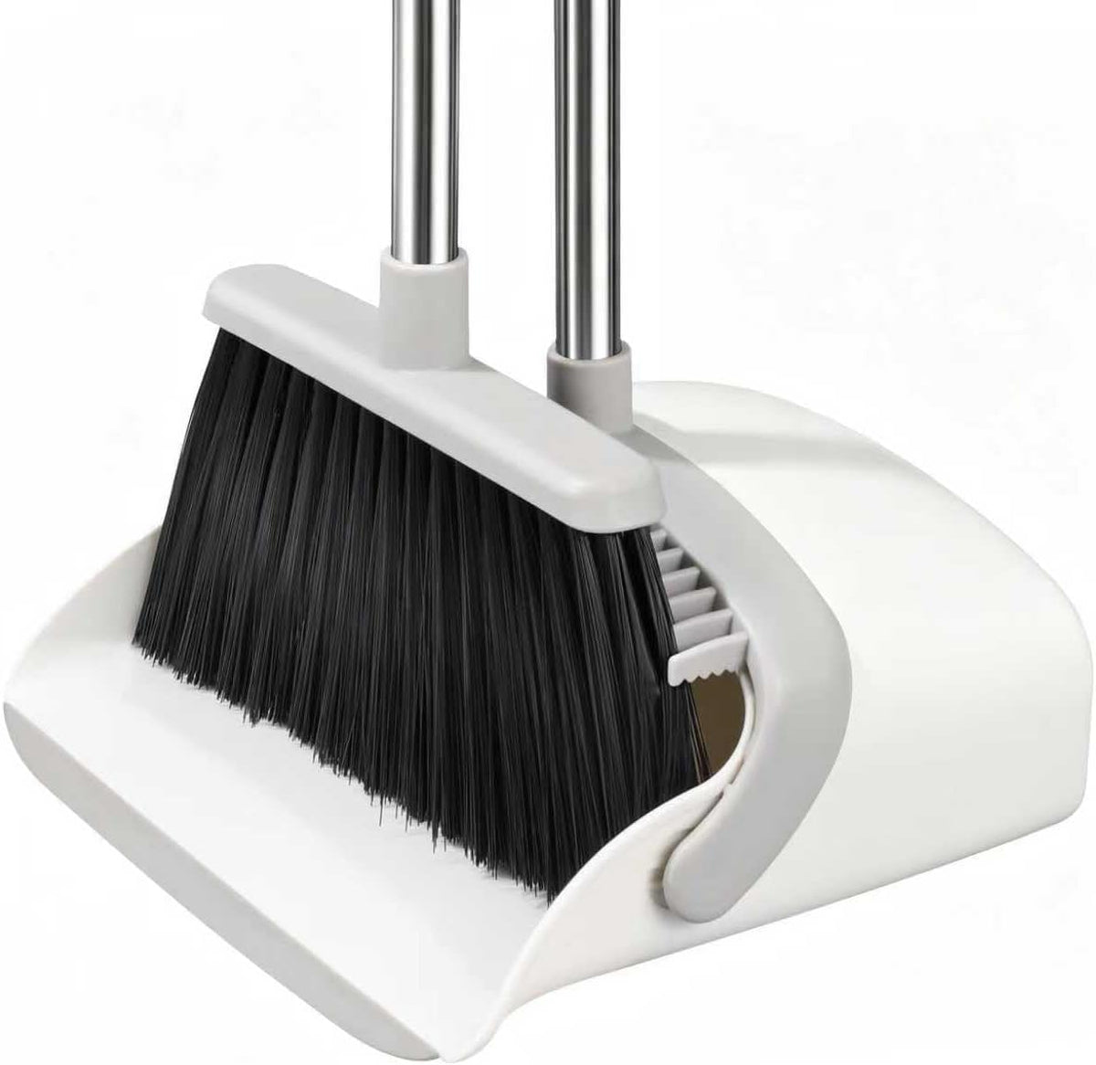 Broom with Dustpan Combo Set, Hand Broom and Dustpan Set for Sweeping Indoor Angle Broom for Home Office Kitchen Lobby Floor Pet Hair Indoor&Outdoor Cleaning (White&Gray)