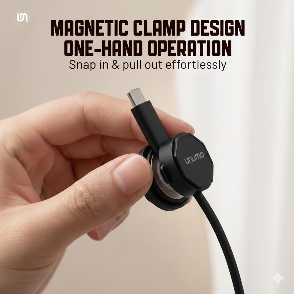6 Pack Magnetic Cable Clips, Cord Holder, Under Desk Cable Management, UNUMO Adhesive Wire Holder Keeper Organizer for Home Office Desk Phone Car Wall Desktop Nightstand (Black)
