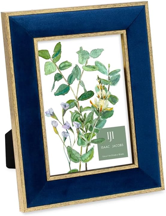 Isaac Jacobs 5x7 Navy Velvet Picture Frame w/Metallic Gold Double Border