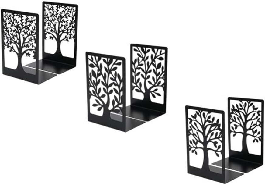 Book Ends for Shelves Decorative,Tree Metal Bookend Supports for Home Office School Heavy Books, Set of 3 Black Book Holders for Shelf Unique Decoration Book Stoppers