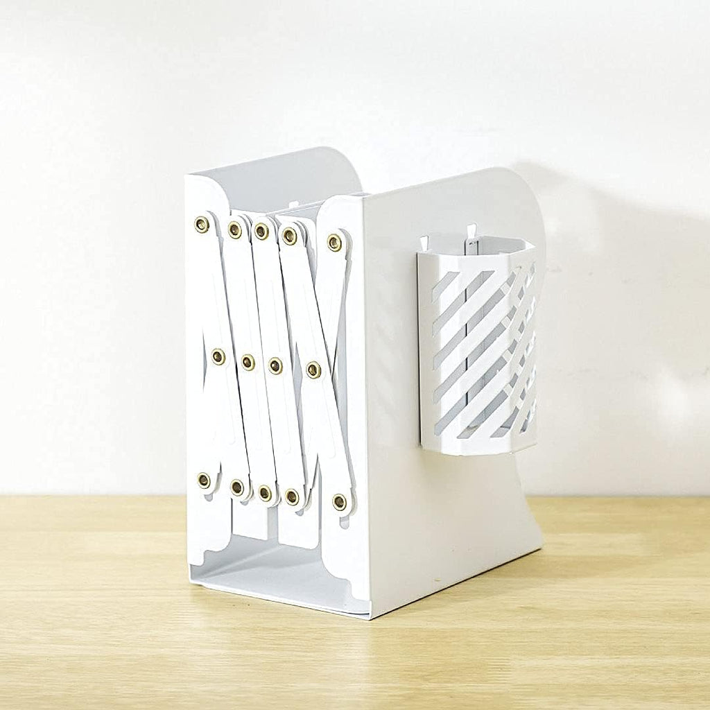 Adjustable Bookends Metal Book Ends for Heavy Book Holder Heavy Duty Bookends Nonskid Bookcase Desktop Book Organizer Binder Holder (White)