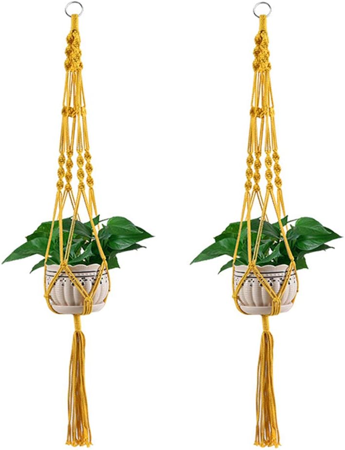 Vpang 2 Pack Colorful Cotton Macrame Plant Hanger, Outdoor Indoor Hanging Planter Basket Flower Pot Holder Boho Home Decor 40 Inch (Yellow)