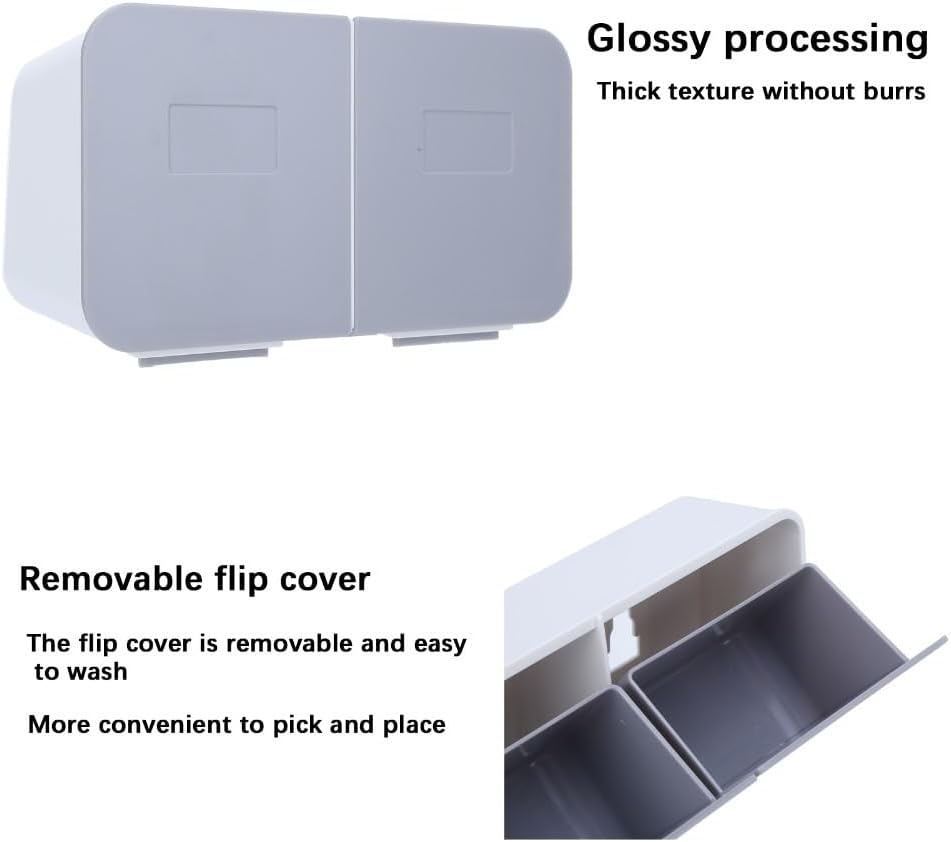 Makeup Cotton Swabs Organizer Wall Mounted with Flip Cover – Removable Washable Cotton Pad Holder for Bathroom,HIPS Material(White Grey)