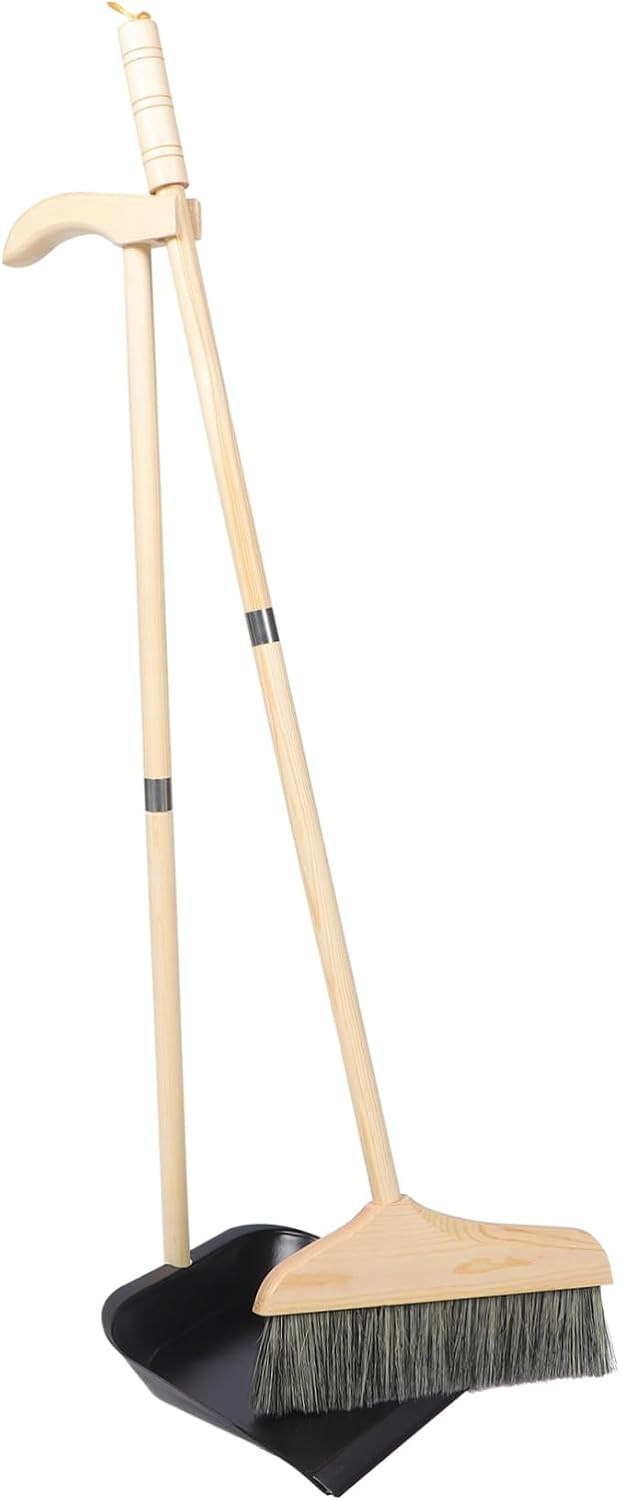 Mobestech Broom and Dustpan Set Long Handle Household Brooms and Dustpans Sets for Home Indoor Outdoor Cleaning Office Garage Lobby Workshop Lightweight Ergonomic Grip