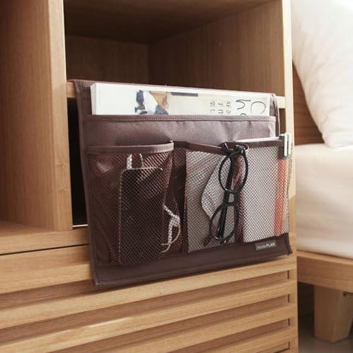 Bedside Storage Organizer with 4 Pockets, Bedside Caddy, Table Cabinet Storage Organizer for TV Remote Control, Phones, Magazines, Tablets, Accessories, Brown