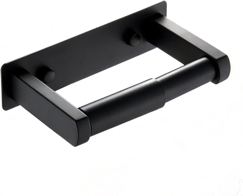 Pokim Matte Black Toilet Paper Holder,Self Adhesive or Screw Wall Mount 304 Stainless Steel Double Post Tissue Holder for Bathroom,Rustproof Heavy Duty Design