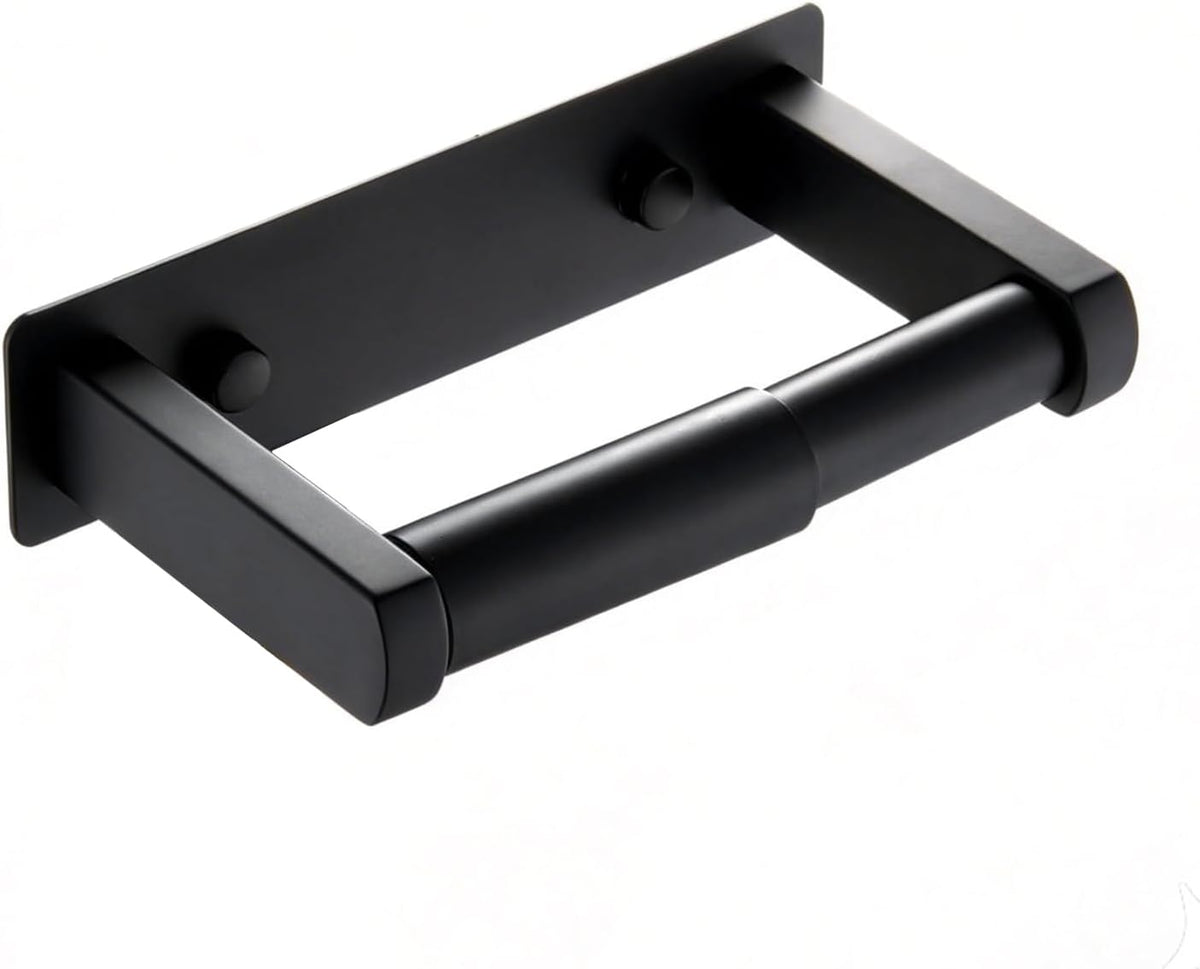 Pokim Matte Black Toilet Paper Holder,Self Adhesive or Screw Wall Mount 304 Stainless Steel Double Post Tissue Holder for Bathroom,Rustproof Heavy Duty Design