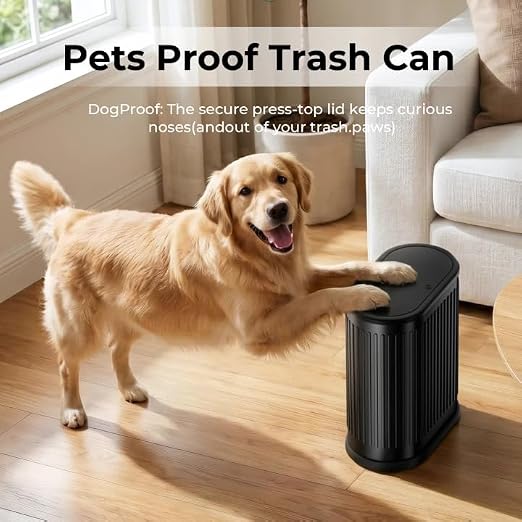 1.8 Gallon Small Bathroom Trash Can with Lid, Press-Top, Black