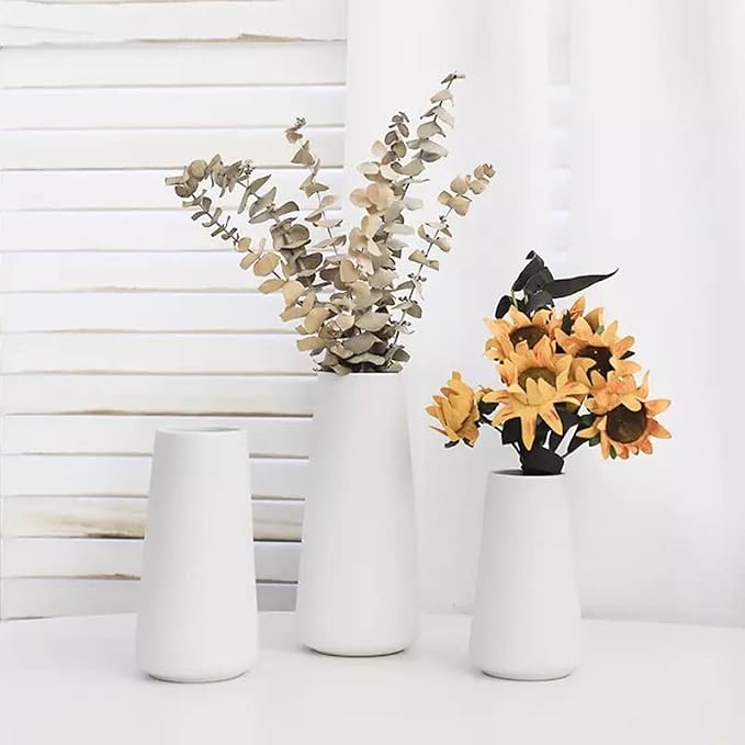 Premium Quality Ceramic Vase for Pampas Grass - Flower Vase for Home Decor, Minimalism Style for Modern Table Shelf, White Vases for Flowers - Kitchen & Living Room Centerpieces, Office Desk Vase