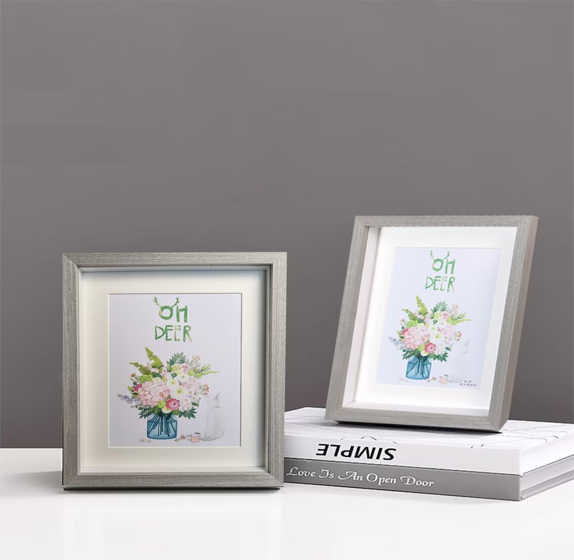 8x8 Shadow box Frame Grey Shadow Box Display Case Made of Solid Wood and Real Glass Deeps 0.6in for Wall Or Tabletop（3 Pack）