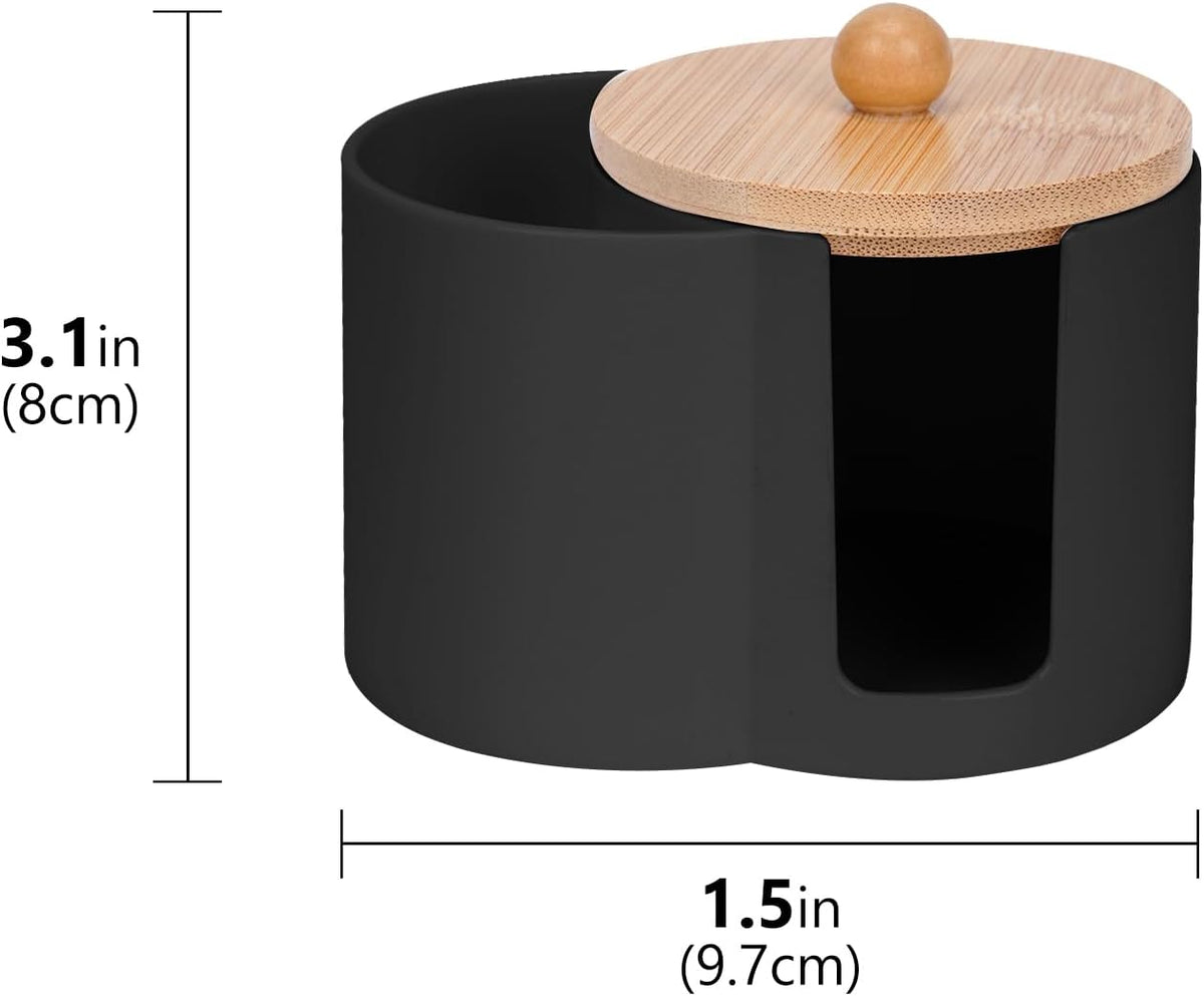 Adorila Compact Cotton Pad & Swab Holder with Bamboo Lid, Black