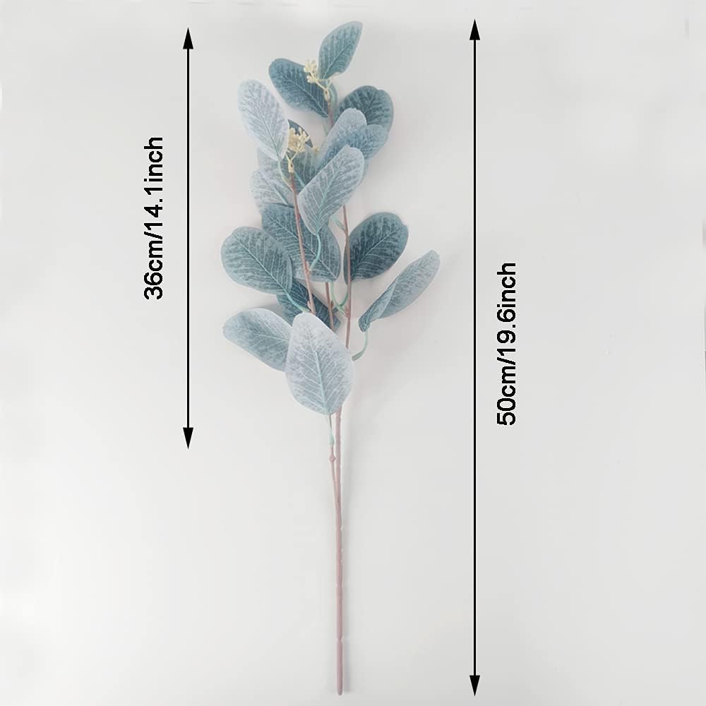 4Pcs Artificial Eucalyptus Leaves Stems Faux Eucalyptus Plant Branches for Vase Filling Home Decoration Flowers Wedding Holiday Arrangement (Light Blue)