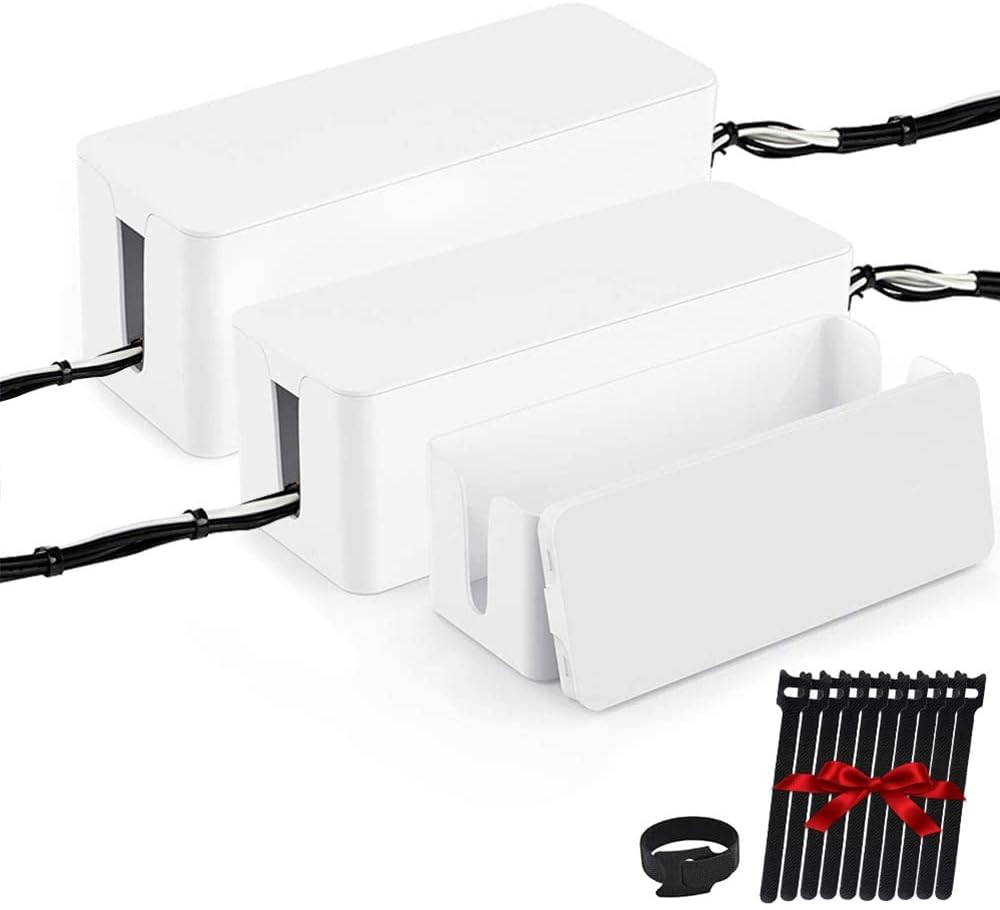 Cable Management Boxes Organizer, Large Storage Wires Keeper Holder for Desk, TV, Computer, USB Hub, System to Cover and Hide & Power Strips & Cords (White) 1