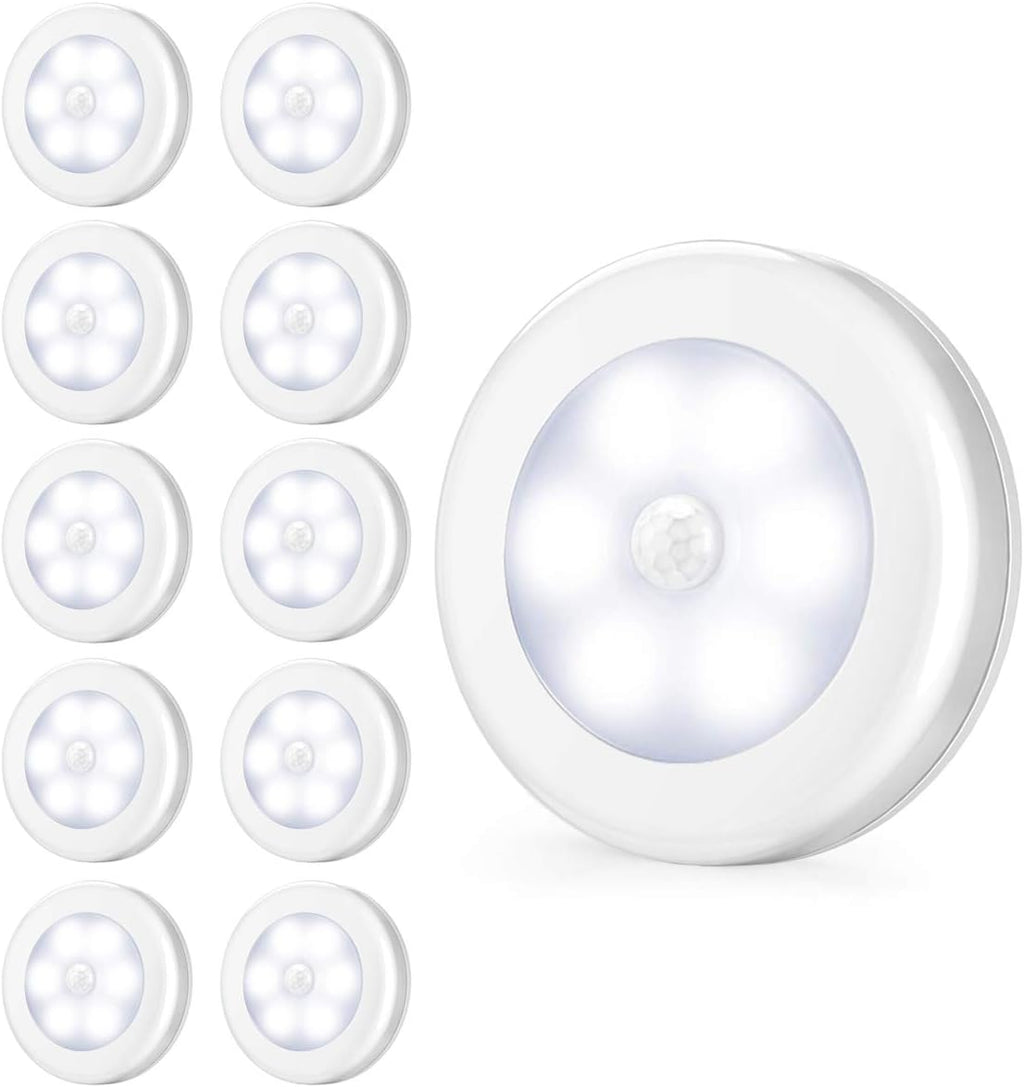 AMIR Upgraded 3.15” Motion Sensor Light Indoor, Cordless Battery Powered Stick on LED Night Lights for Closet, Stair, Under Cabinet, Hallway, Kitchen (White Pack of 10)