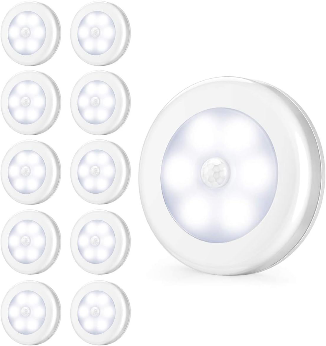 AMIR Upgraded 3.15” Motion Sensor Light Indoor, Cordless Battery Powered Stick on LED Night Lights for Closet, Stair, Under Cabinet, Hallway, Kitchen (White Pack of 10)