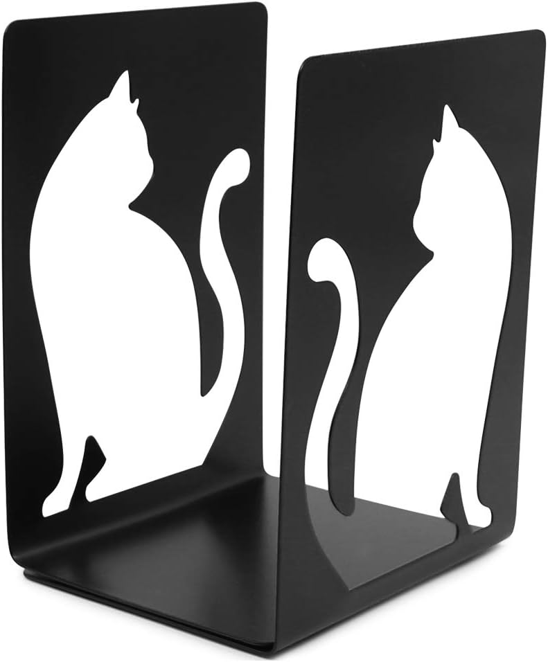 Unique Hollow Out Design Cat Bookends Student Book Ends Metal Office Desk School Library Decoration Bookshelf Book Organizer for Christmas Birthday Gift