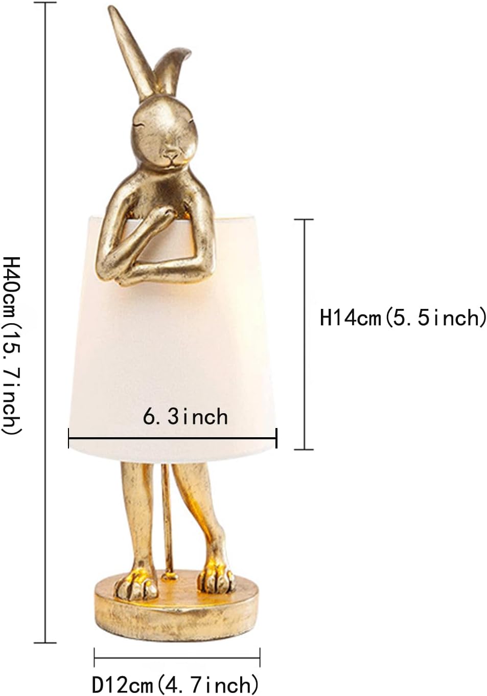 NorDiem LED Bunny Table Lamp, Resin Animal Rabbit Desk Light with Linen Shade, 15.7 Inch Decorative Lamp for Bedroom, Office & Kids Room (15.7" White Shade)
