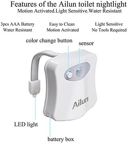 Ailun Toilet Night Light Motion Sensor LED 8 Colors Changing, 2 Pack