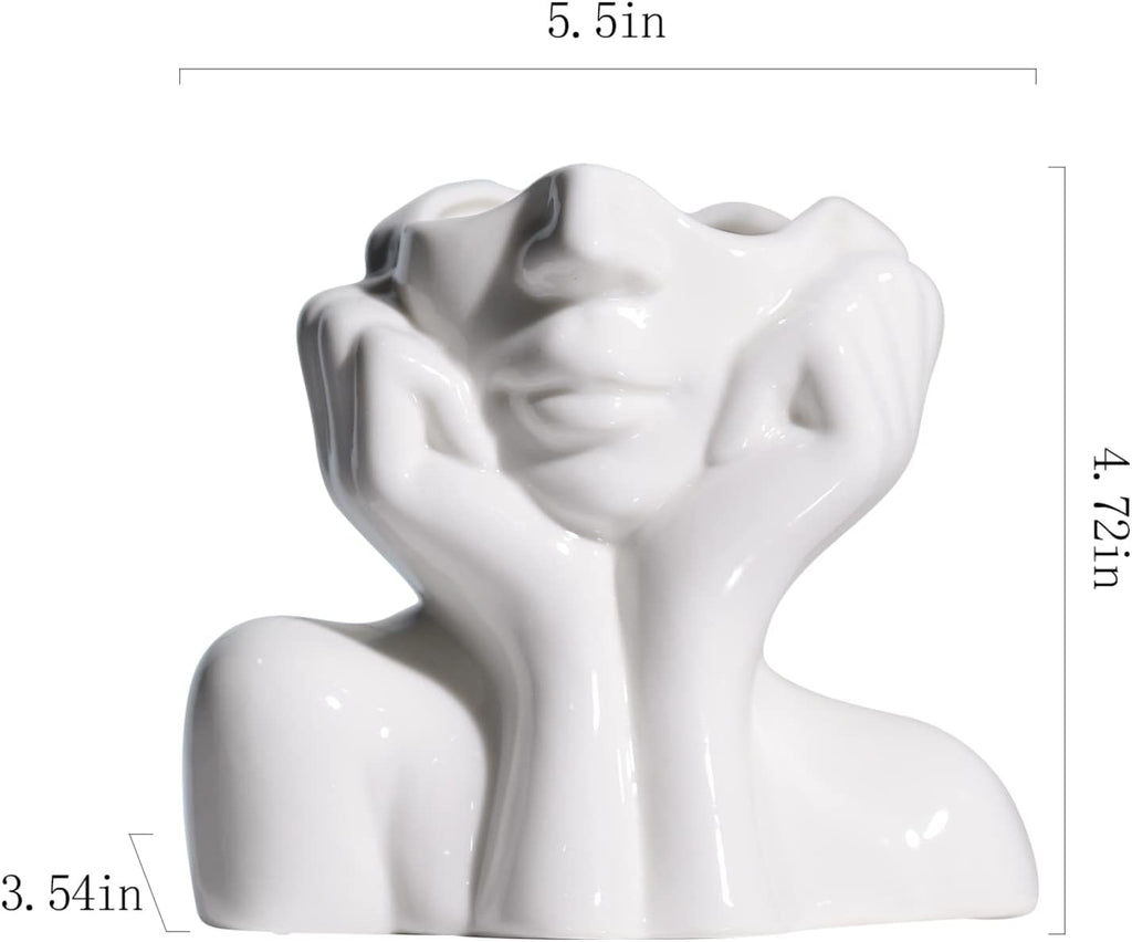 BrownLove Ceramic Face Vase White Flower Vase for Decor Female Form Face Vase Art Vase Modern Decorative Vase Centerpiece for Table Shelf Living Room Office Bedroom Small
