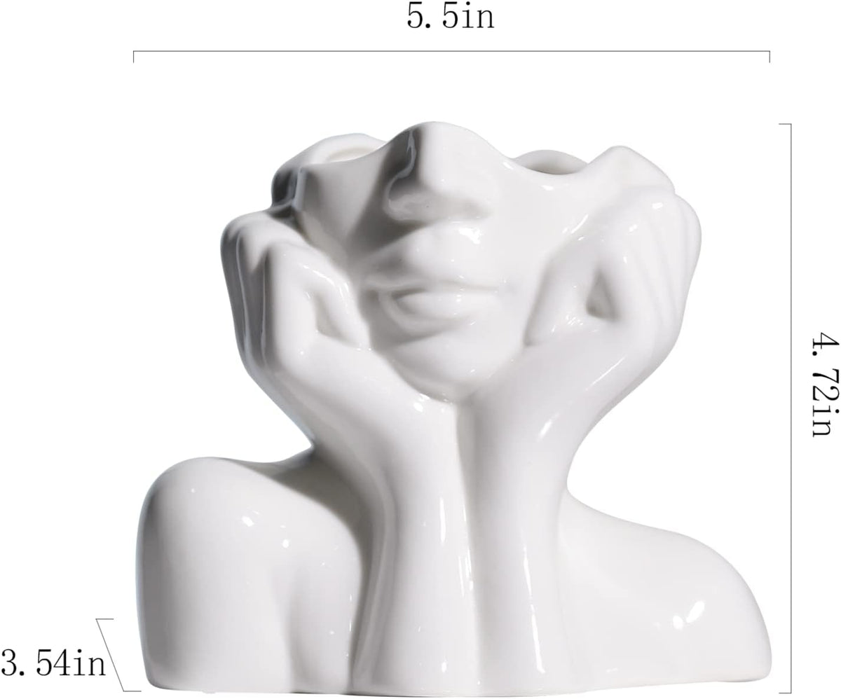 BrownLove Ceramic Face Vase White Flower Vase for Decor Female Form Face Vase Art Vase Modern Decorative Vase Centerpiece for Table Shelf Living Room Office Bedroom Small