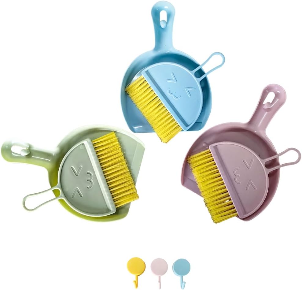 Mini Broom and Dustpan with Hanging Hook Set for Home Car Kitchen Table